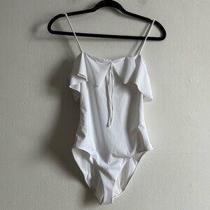 Aritzia Wilfred Sz M White Ruffle Bridal One Piece Swimsuit